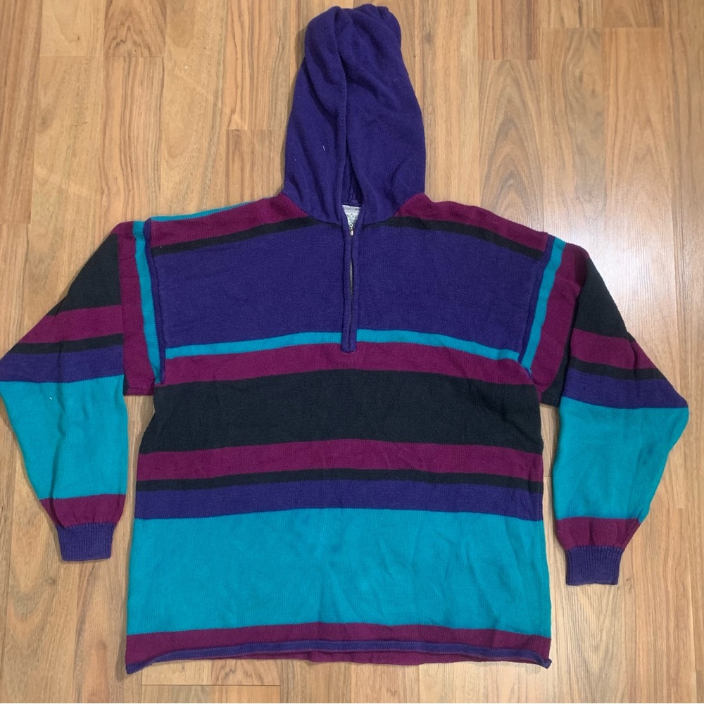 Vintage Concrete Mix 1/4  Zip Pull Over Multi Color Sweater Adult Small / Medium